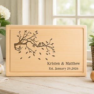 Personalized Birds Cutting Board: Engraved Wood Couple Gift