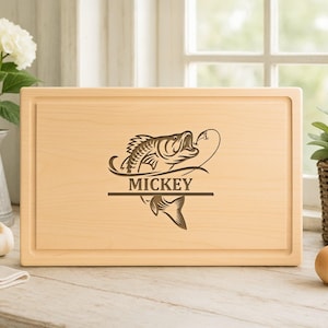 Personalized Fishing Cutting Board – Custom Bass Fish Engraved Charcuterie Board with Name –Fisherman or Lake House Decor. 63