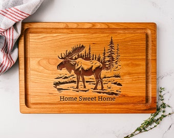 Home Sweet Home Cutting Board, Moose Kitchen Decor, Moose Chopping Board, Personalized Christmas Gift, Cabin Kitchen Decor, Lodge Decor