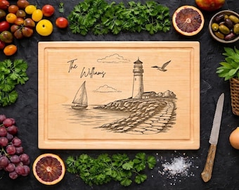 Personalized Lighthouse Cutting Board with Sailboat-27