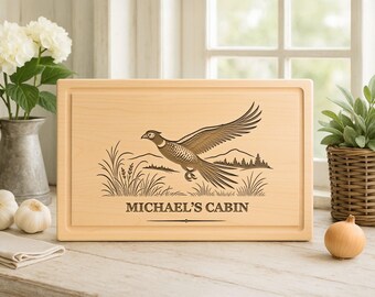 Personalized Pheasant Cutting Board: Engraved Hunter Gift, Custom Charcuterie Board