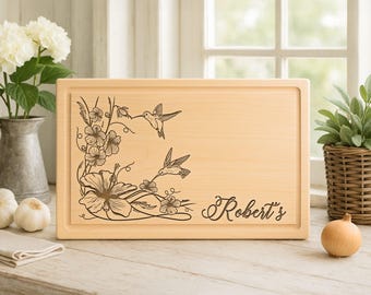 Personalized Hummingbird Cutting Board: Engraved Maple, Walnut, Cherry, 31