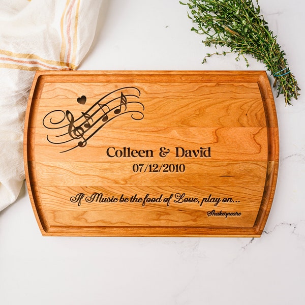 Music Note Cutting Board, Engraved Cutting Board, Musical, Music Teacher Gift, Music Lovers Gift, Musicians, Wedding Couple and Engagement