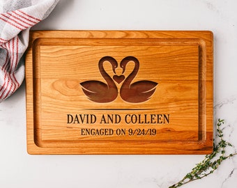 Swan Home Decor, Engagement Gifts for Couple, Engraved Cutting Board, Wedding Gift, 50th Anniversary Gifts, 10th Anniversary Gifts, Kitchen