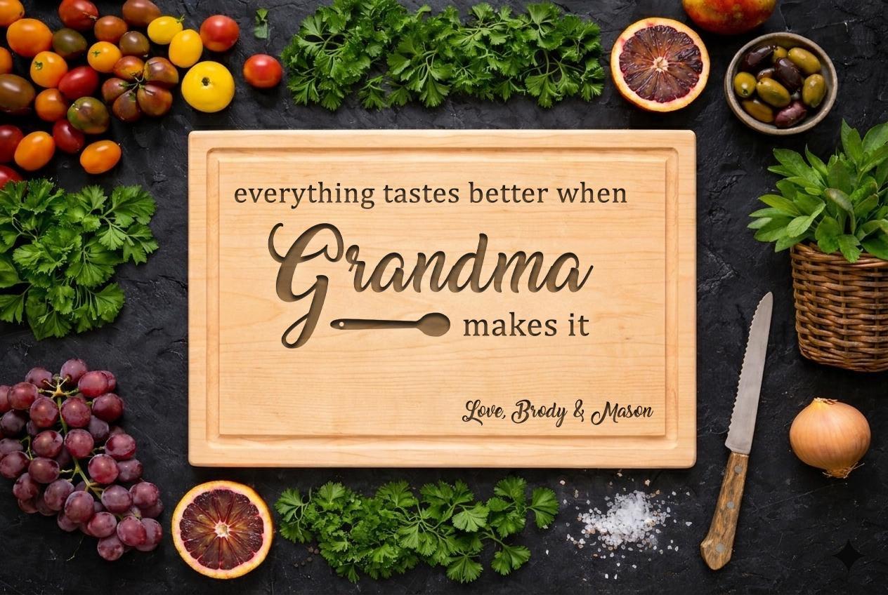 Personalized Engraved Wood Cutting Board, Grandma Gift, Mother's