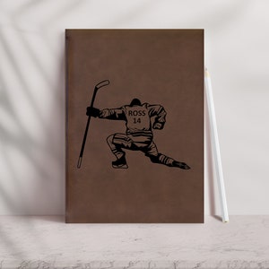 Personalized Hockey Journal with Player Silhouette | Custom Name & Number Engraved Notebook | 2