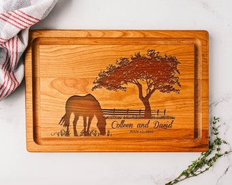 Horse Cutting Board, Equestrian Gift, Bridal Shower, Equine Kitchen Decor, Personalized Horse, Custom Cutting Board, Horses, Wedding Gift