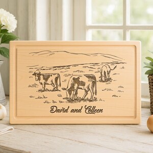 Personalized Cow Charcuterie Board: Engraved Farmhouse Cutting Board