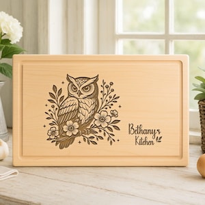 Personalized Owl Cutting Board, Engraved Wood Kitchen Gift, Nature Bird Design, Custom Owl Cutting Board, Owl Themed Gift, Cute Owl, 70