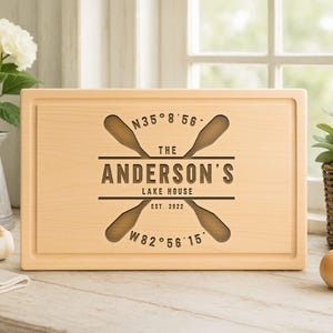 Personalized Lake House Cutting Board: Engraved Wood, Coordinates & Compass,31