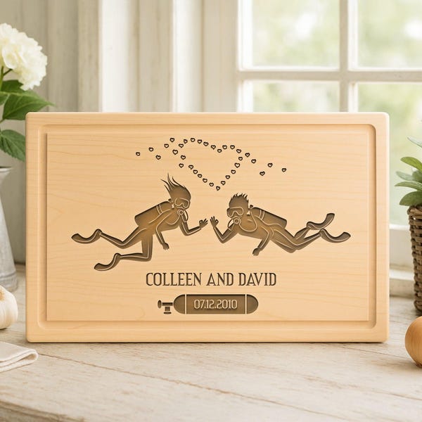 Tabla de cortar personalizada para buceadores: regalo de madera grabada, 85