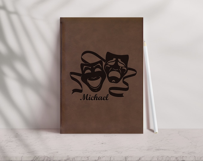 Personalized Theatre Masks Vegan Leather Notebook: Gift for Actors-7