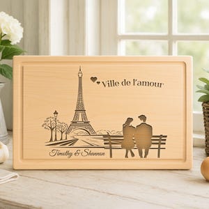Personalized Eiffel Tower Charcuterie Board: Engraved City of Love Cutting Board