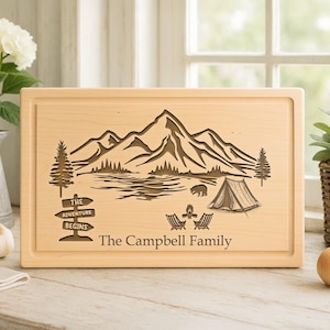 Personalized Camping Cutting Board: Engraved Mountain Charcuterie Board