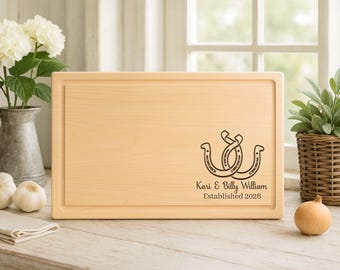Personalized Horseshoe Cutting Board: Custom Engraved Wood Serving Board-41