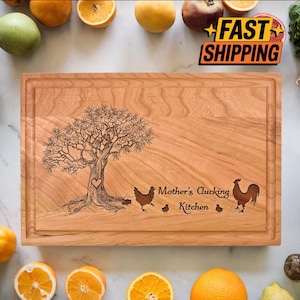 Cuisine drôle de mère Cluckin, décoration de cuisine de poulet personnalisée, planche à découper de poulet personnalisée, cuisine de ferme, grande planche à découper