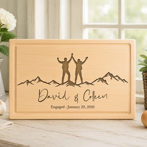 Custom Engraved Mountain Cutting Board – Personalized Couple Hiking Silhouette On The  Mountain Top -Charcuterie Board