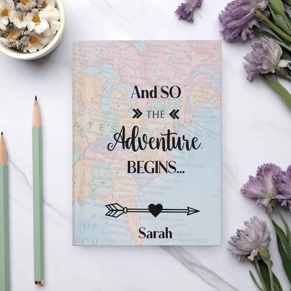 The Adventure Begins Journal, Book Of Adventures, Adventure Journal for Couples, Bucket List Book, Personalized Name Travel Bucket List