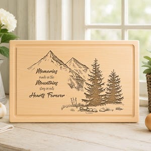 Engraved Mountain Cutting Board: Personalized Wood Decor, Outdoor Gift