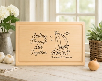 Sailing Through Life Together Personalized Cutting Board – Nautical Wedding Gif-78