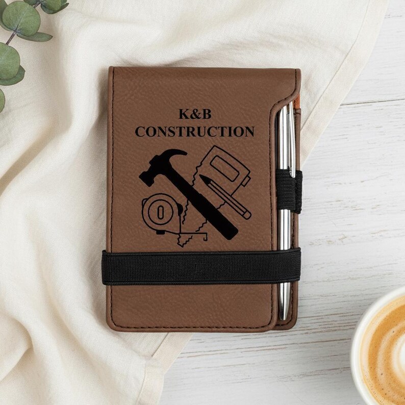 Personalized Construction Pocket Notepad With Pen- Vegan Leather ...