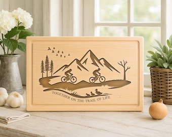 Personalized Mountain Bike Cutting Board – Engraved Wood Gift
