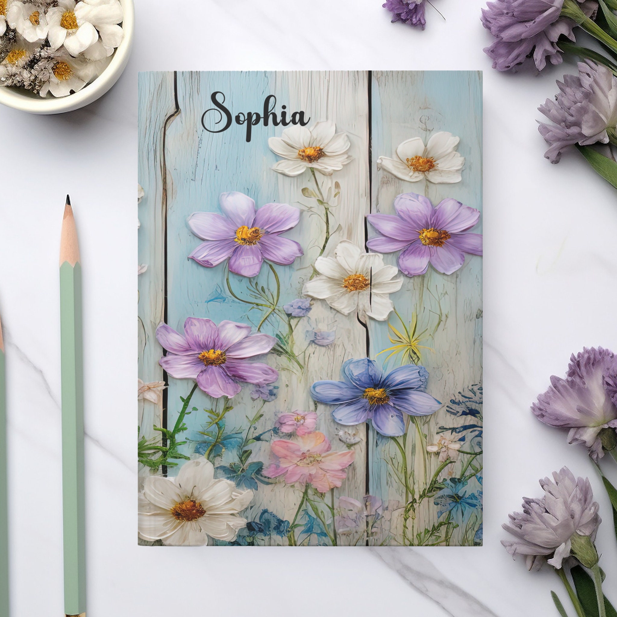 Personalized Floral Hardcover Journal: Custom Name Notebook