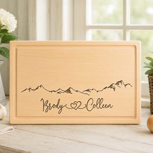 Minimalist Mountain Cutting Board Personalized with Names – Engraved Wood Charcuterie Board Wedding, Anniversary, Housewarming Gift.6