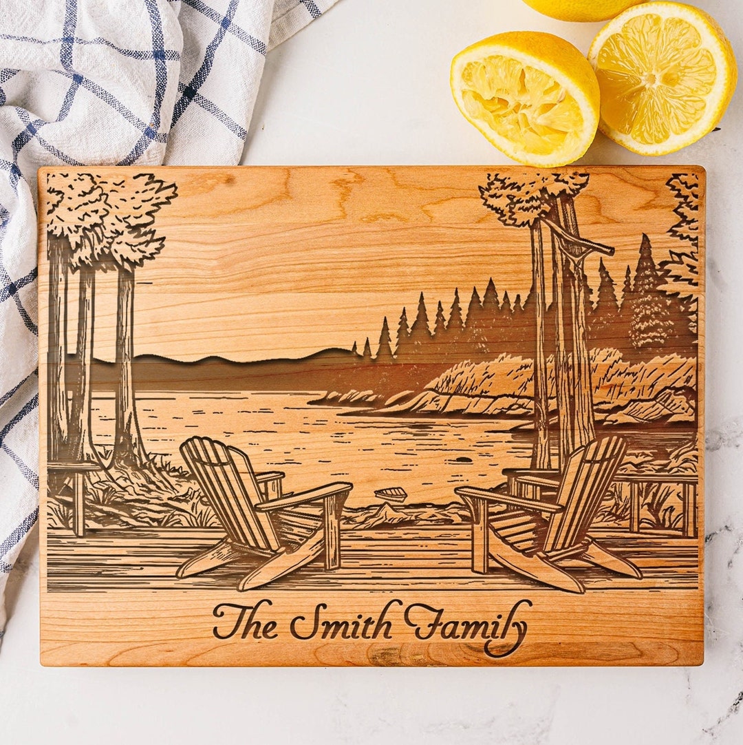 Lake Scene Cutting Board, Housewarming Gift, Personalized Cutting Board