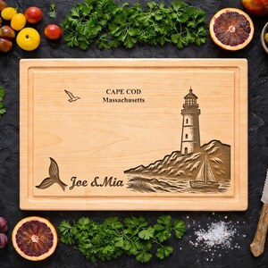Personalized Cape Cod Lighthouse Cutting Board – Custom Coastal Kitchen Gift, Nautical New England Decor-97