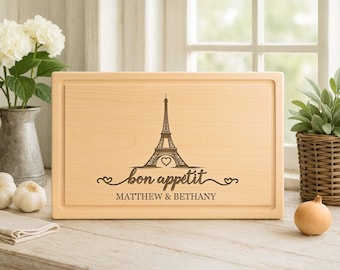 Engraved Eiffel Tower Maple Charcuterie Board, Custom Anniversary Gift-10