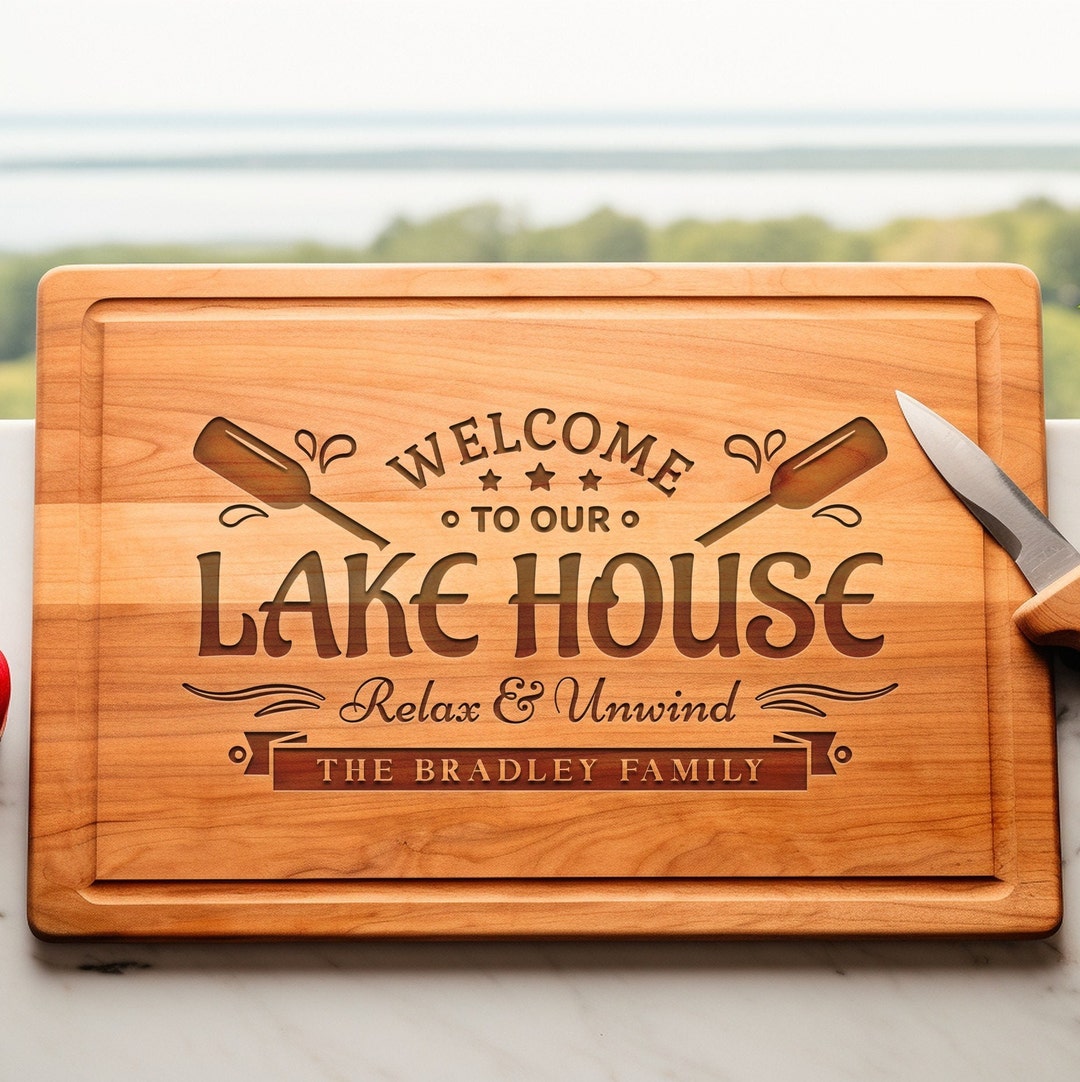 Custom Lake House Gift, to Our Lake House Cutting Board, Lake