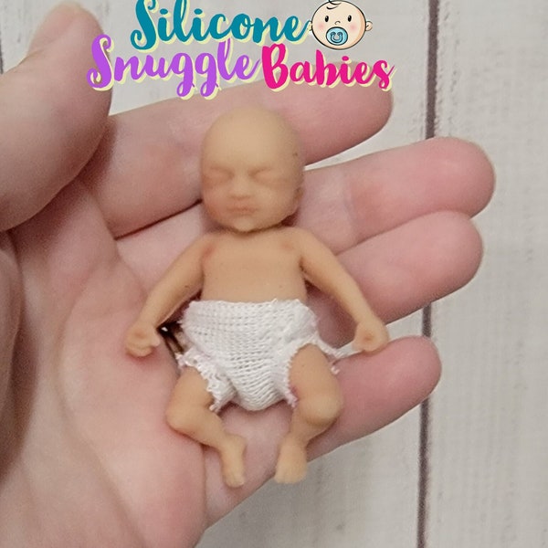 Handmade in USA 2.5 inch Micro Mini Full Body Silicone Baby Doll "Bailey" Painted