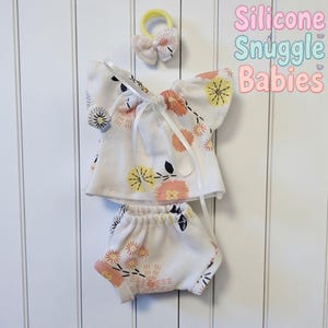 3 Piece Flutter Sleeves Top with Bottom and Bow Headband Doll Outfit