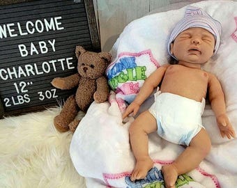 Authentic 12" Silicone Baby Doll "Charlotte" or "Carter" Enhanced Realism Edition Handmade by Artist