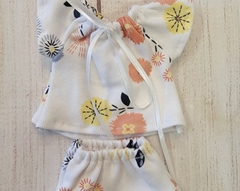 Custom Handmade 3 Piece Flutter Sleeves Top with Bottom and Bow Headband Doll Outfit