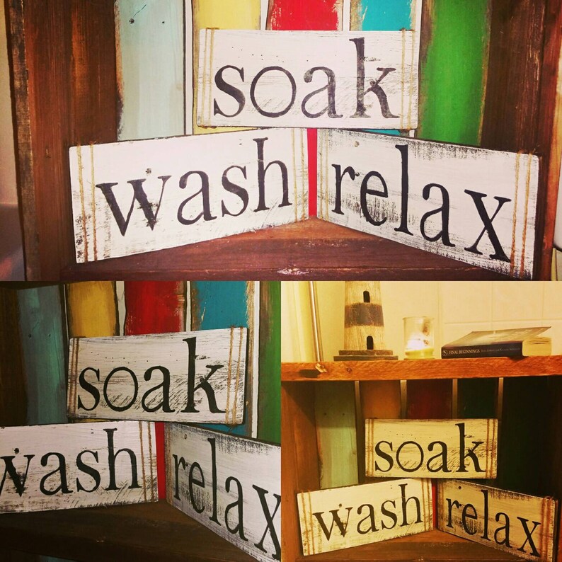 Wash Soak Relax Bathroom Signs Rustic Bathroom Decor Etsy