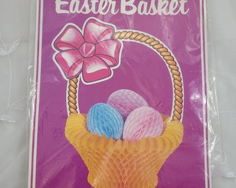 Vintage Beistle honeycomb Easter Basket - never opened - 10" art-tissue centerpiece - basket with eggs - 1984 honey comb - NIB