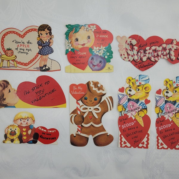 Vintage valentines, you pick!  - fruit, candy, sweets - apple, orange, plum, ice cream - 40s 50s 60s ephemera, midcentury, retro kid's cards