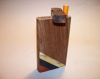 4" x 2" Wood Dugout One Hitter with Cigarette Style Aluminum Bat Stained Wood with Color Stripes Decorative Design