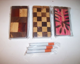 Lot of Three (3) Wood Dugout One Hitters with Cigarette Style Aluminum Bats - Various Decorative Designs