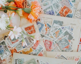 50 Assorted Vintage French Postage Stamps - Junk Journal - Scrapbooking - Collage - Stamp Collecting