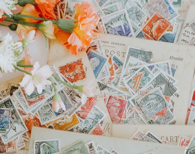 50 Assorted Vintage French Postage Stamps - Junk Journal - Scrapbooking - Collage - Stamp Collecting