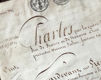 1825 - Antique French Legal Handwritten Document - Parchment - Vintage Ephemera - 19th Century
