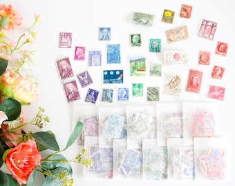 Assorted Vintage Colour Postage Stamps - Junk Journal - Scrapbooking - Collage - Stamp Collecting