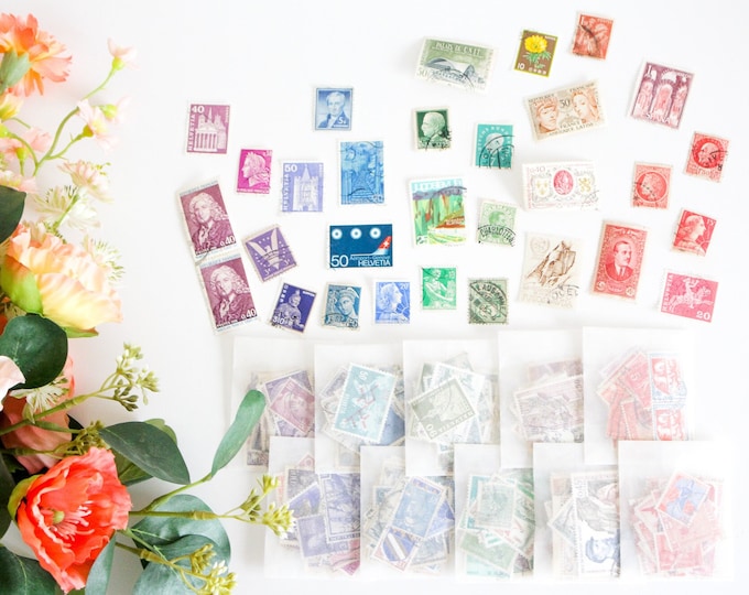 Assorted Vintage Colour Postage Stamps - Junk Journal - Scrapbooking - Collage - Stamp Collecting