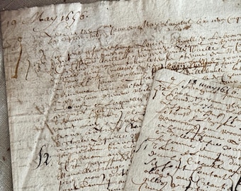 Antique French Legal Handwritten Papers - Vintage Ephemera - 17th Century - 1600s