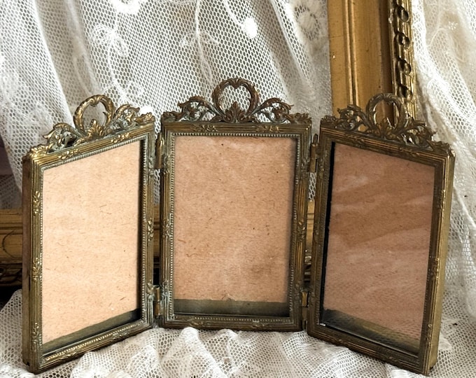 Antique French Brass Photo Frame - Triple Frame - Ormolu Photo Frame