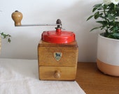 Vintage French Peugeot Freres Wooden Red Metal Coffee Grinder