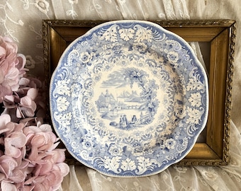 Vintage Swedish Rostrand Ironstone Dinner Plate - Blue Transferware - Kitchen Decoration